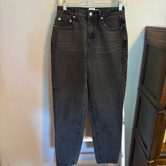 Princess Polly Black Distressed Hem Cotton Women's Mom Jeans Size 4 High Rise - Picture 1 of 9